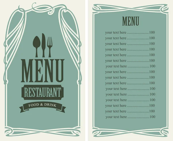 Menyn för restaurang med prislista och bestick — Stock vektor