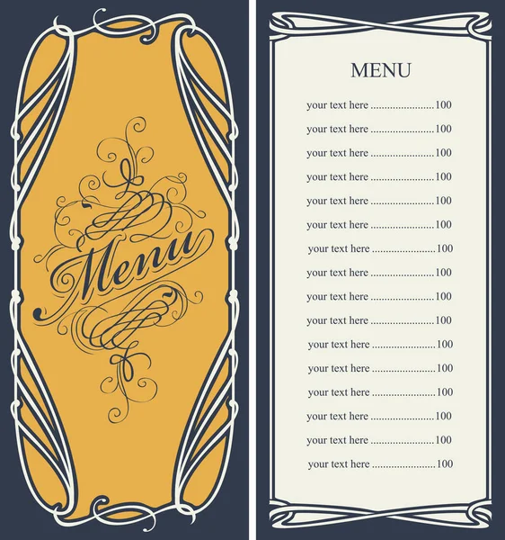 Menu with price list and curlicues frame — Stock Vector