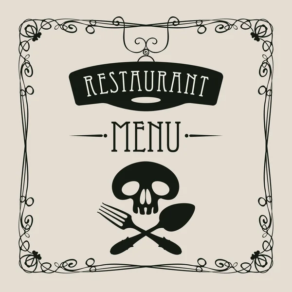 Menu with human skull with a spoon and fork — Stock Vector