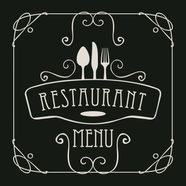 Menü Restoran çatal bıçak takımı ve curlicues için