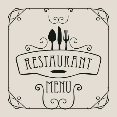 Menü Restoran çatal bıçak takımı ve curlicues için