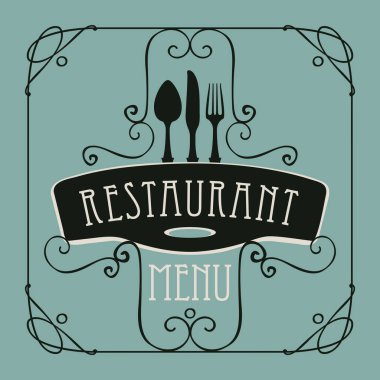Menü Restoran çatal bıçak takımı ve curlicues için