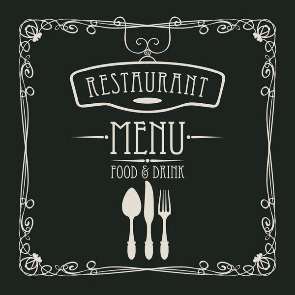 Menu voor restaurant met bestek en curlicues — Stockvector