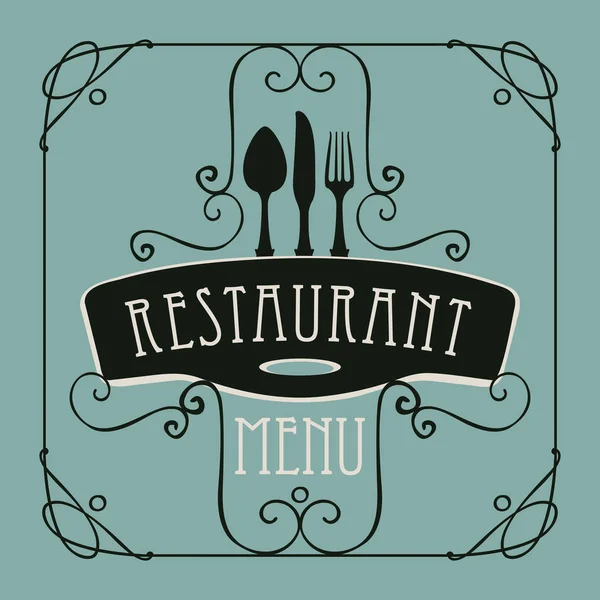 Меню для ресторана с посудой и кудряшками — стоковый вектор