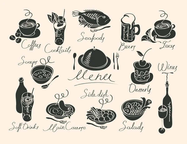 Menu vectoriel avec croquis différents plats — Image vectorielle