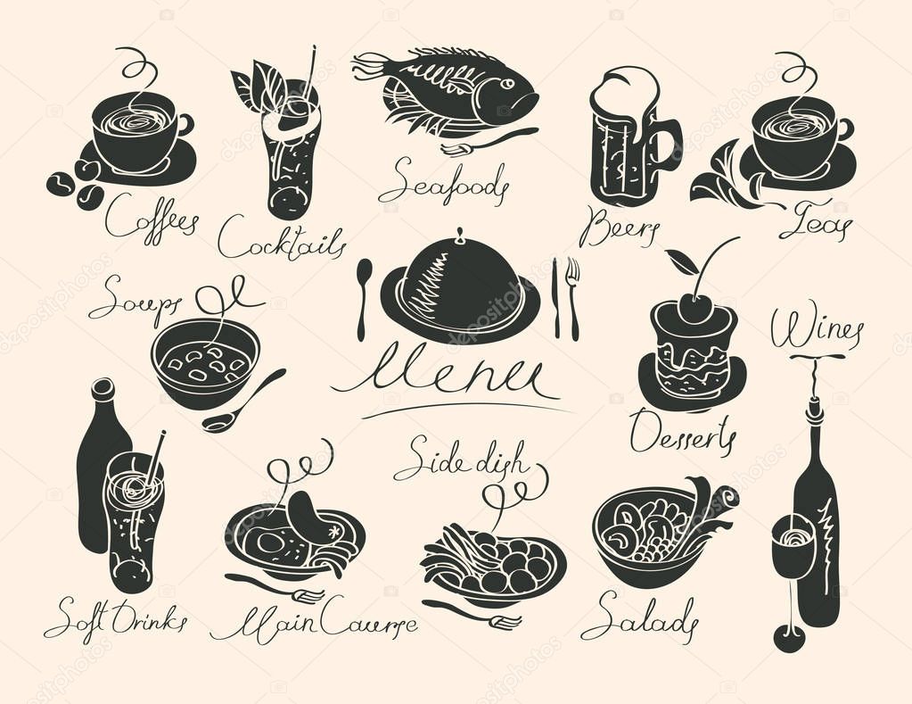 vector menu with sketches different dishes