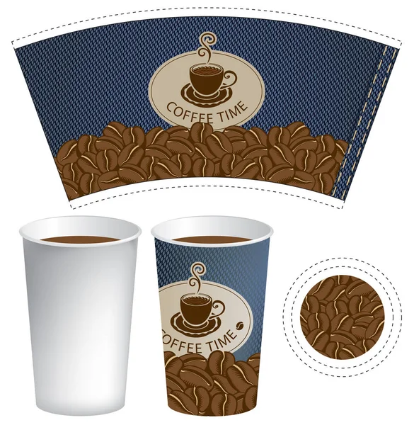 Vzor šálek kávy s texturou džínovina — Stockový vektor