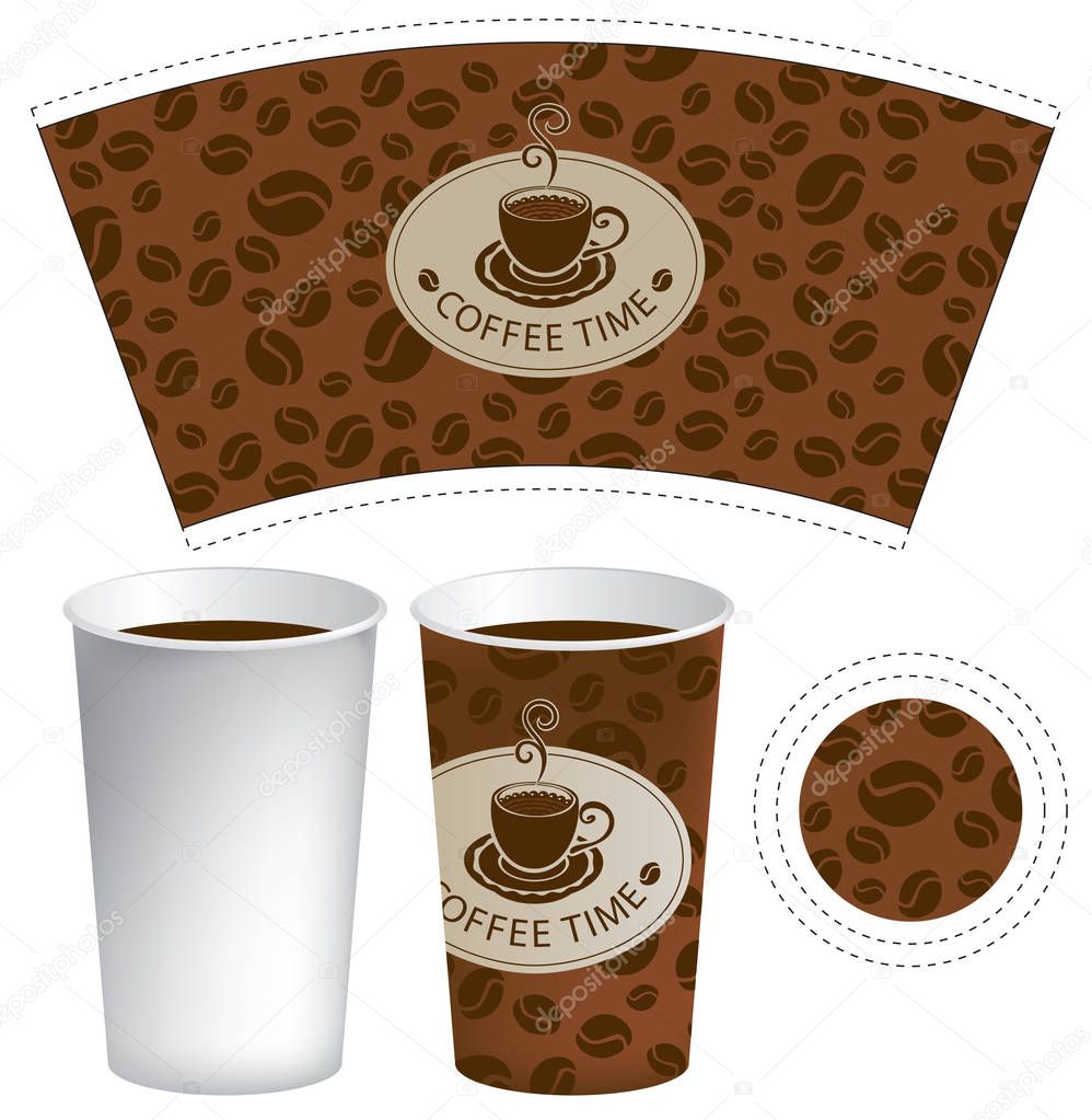 paper cup for hot drink with cup of coffee