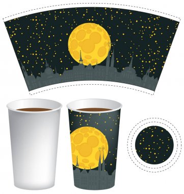 template paper cup with background of night town clipart