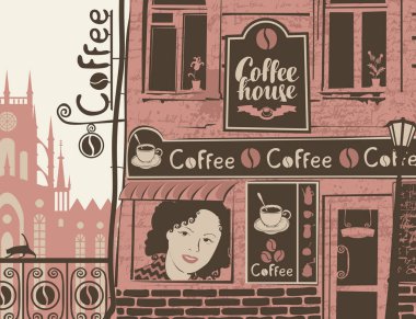 kentsel peyzaj ile dış Cafe işareti ile