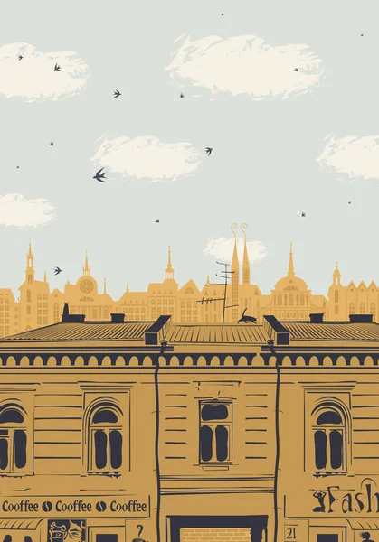 Векторний пейзаж з дахами старого міста — стоковий вектор