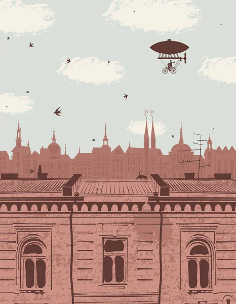 Векторный пейзаж с крышами старого города — стоковый вектор