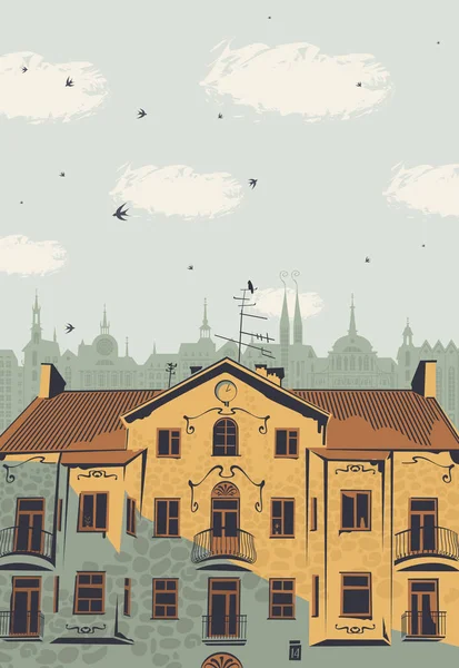 旧市街の屋根を持つベクトルの風景 — ストックベクタ