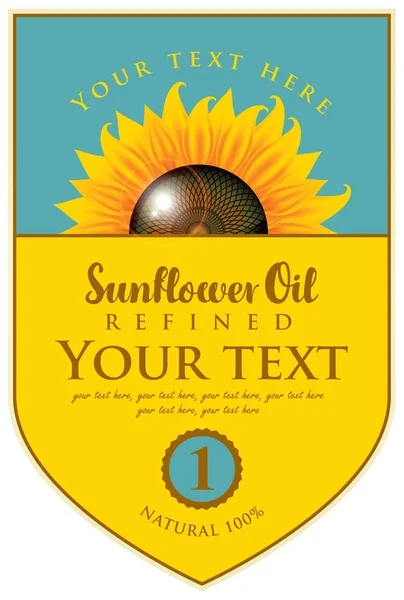 Etikett für raffiniertes Sonnenblumenöl mit Sonnenblumen — Stockvektor