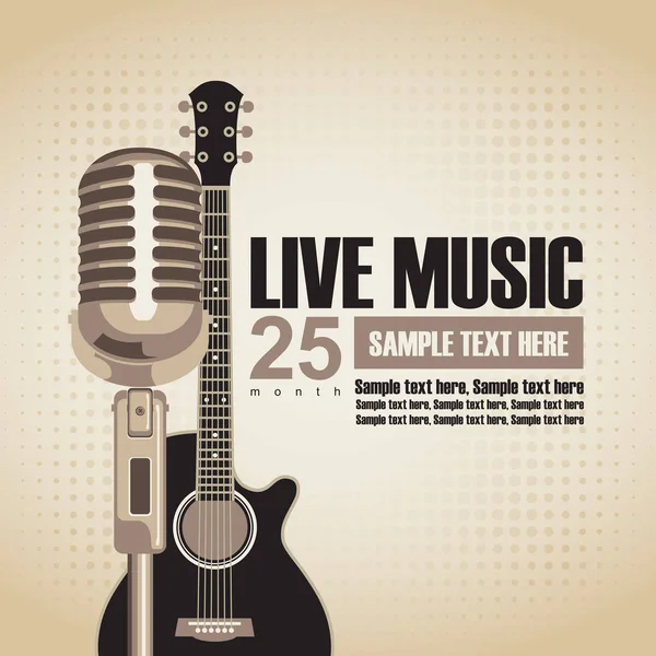 Banner for concert with guitar and microphone — Stock Vector