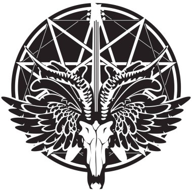 gitar, kafatası keçi ve kanatları ile illüstrasyon