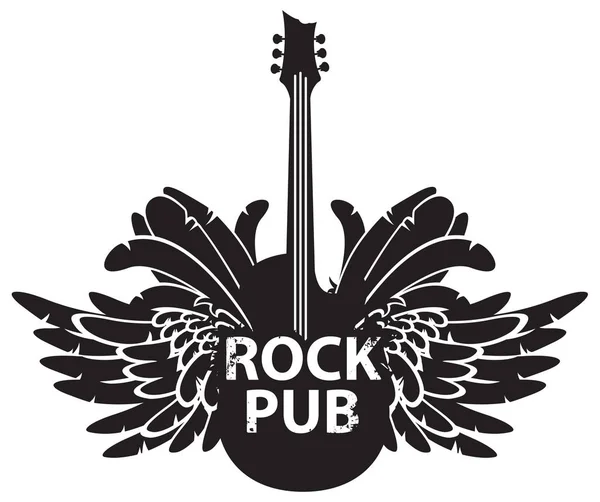 Vector banner voor rock pub met gitaar en vleugels — Stockvector