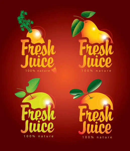 Set of fresh juices with pictures of fruit — Stock Vector