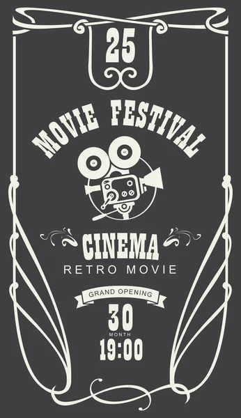 Cartel del festival de cine con cámara vieja — Vector de stock