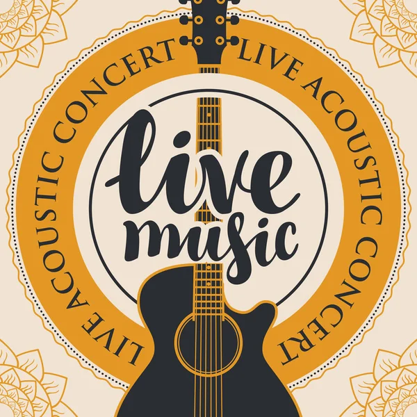 Banner para música en vivo con guitarra acústica — Vector de stock