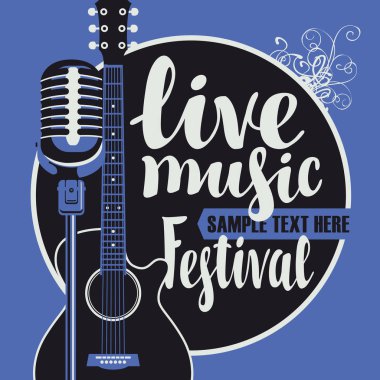 mikrofon ve akustik gitar ile müzik poster