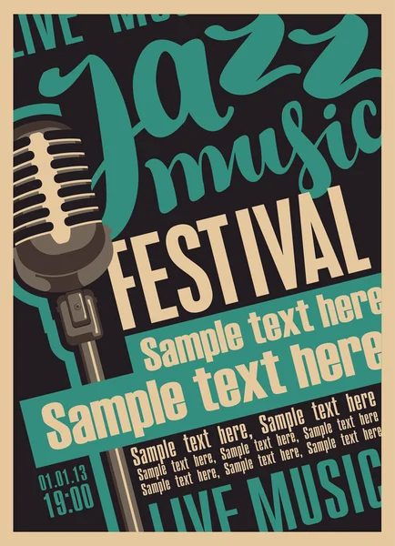 Ретро-плакат джазового фестиваля с микрофоном — стоковый вектор