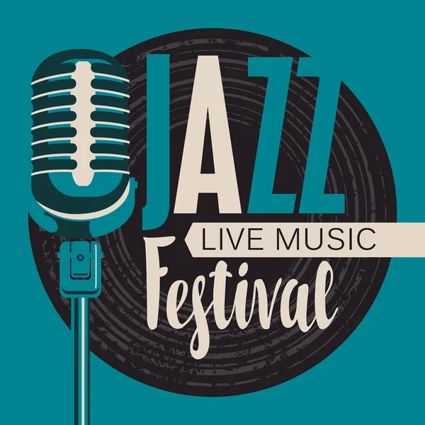 Affiche rétro pour le festival de jazz avec microphone — Image vectorielle