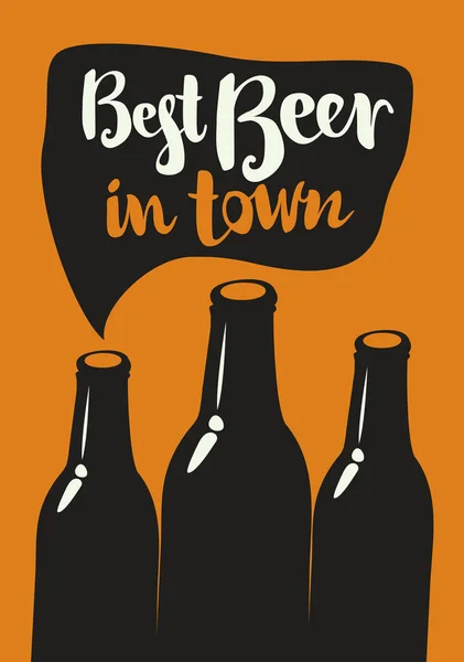 Banner met drie flessen van bier en inscriptie — Stockvector