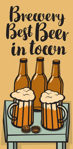 Banner z butelek piwa i okulary na stole — Wektor stockowy
