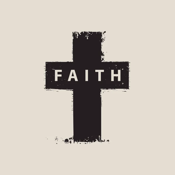 Sign of the scratched cross with the word faith — Stock Vector