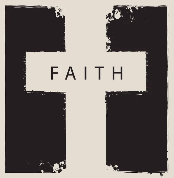 Signe de la croix rayée avec le mot foi — Image vectorielle