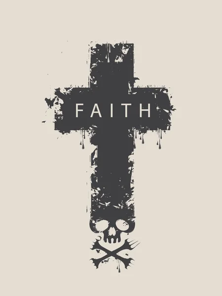Cross with skull and cross-bones with word Faith — Stock Vector