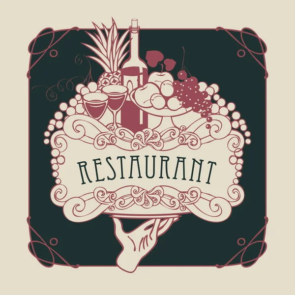 Menu ristorante con mano, vassoio e natura morta — Vettoriale Stock
