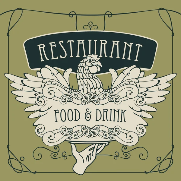Restaurant menu med hånd, bakke og kylling – Stock-vektor