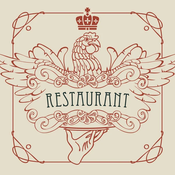 Restaurant menu met de hand, lade en kip — Stockvector