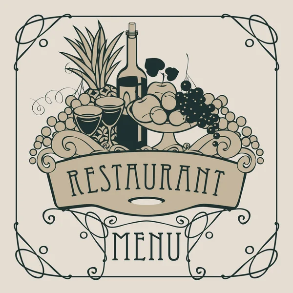 Menu restaurant avec main, plateau et nature morte — Image vectorielle