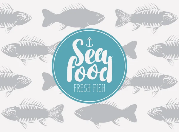 Bannière pour fruits de mer avec inscription et sans couture — Image vectorielle