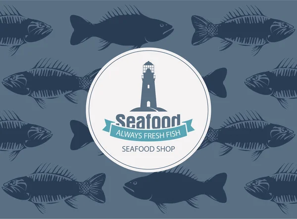 Bannière pour fruits de mer avec phare et sans couture — Image vectorielle