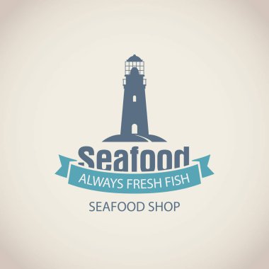 Deniz feneri ve kelimeler ile deniz ürünleri mağazası için Banner