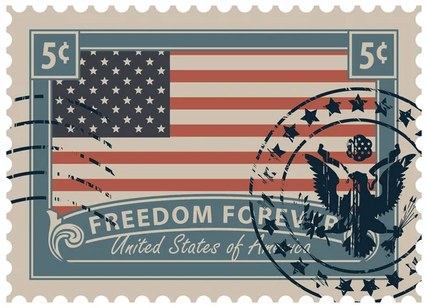 Amerikan bayrağı görüntü ile posta pulu — Stok Vektör