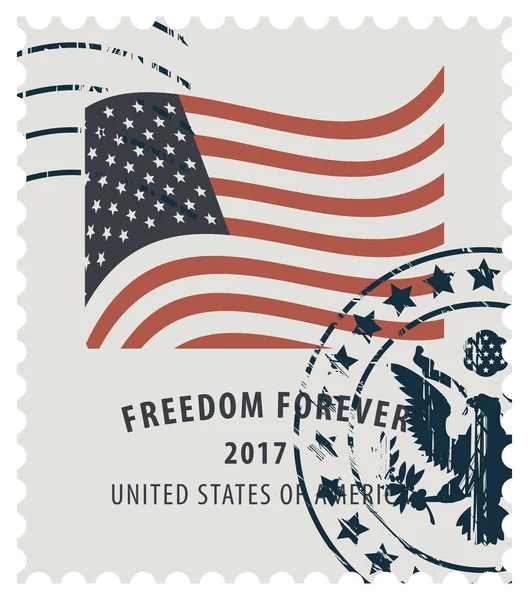 Postai bélyeg, a képet az amerikai zászló — Stock Vector