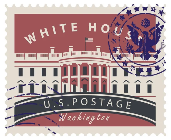 Postage stamp with White house in Washington DC — Stock Vector