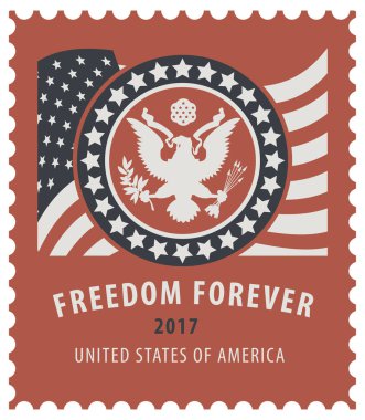 USA postage stamp with the eagle and american flag clipart