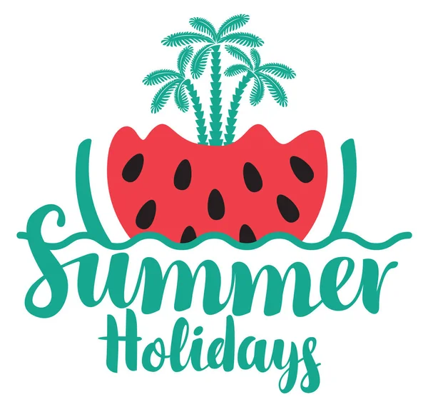 Travel summer banner with watermelon and palms — Stock Vector