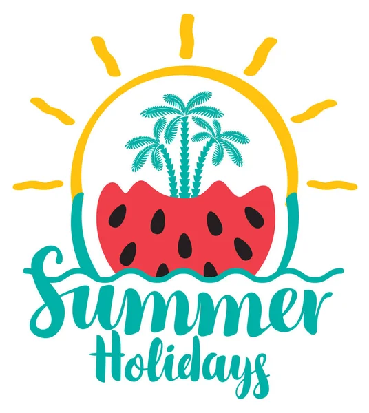 暑假和西瓜、 棕榈树和太阳 — 图库矢量图片