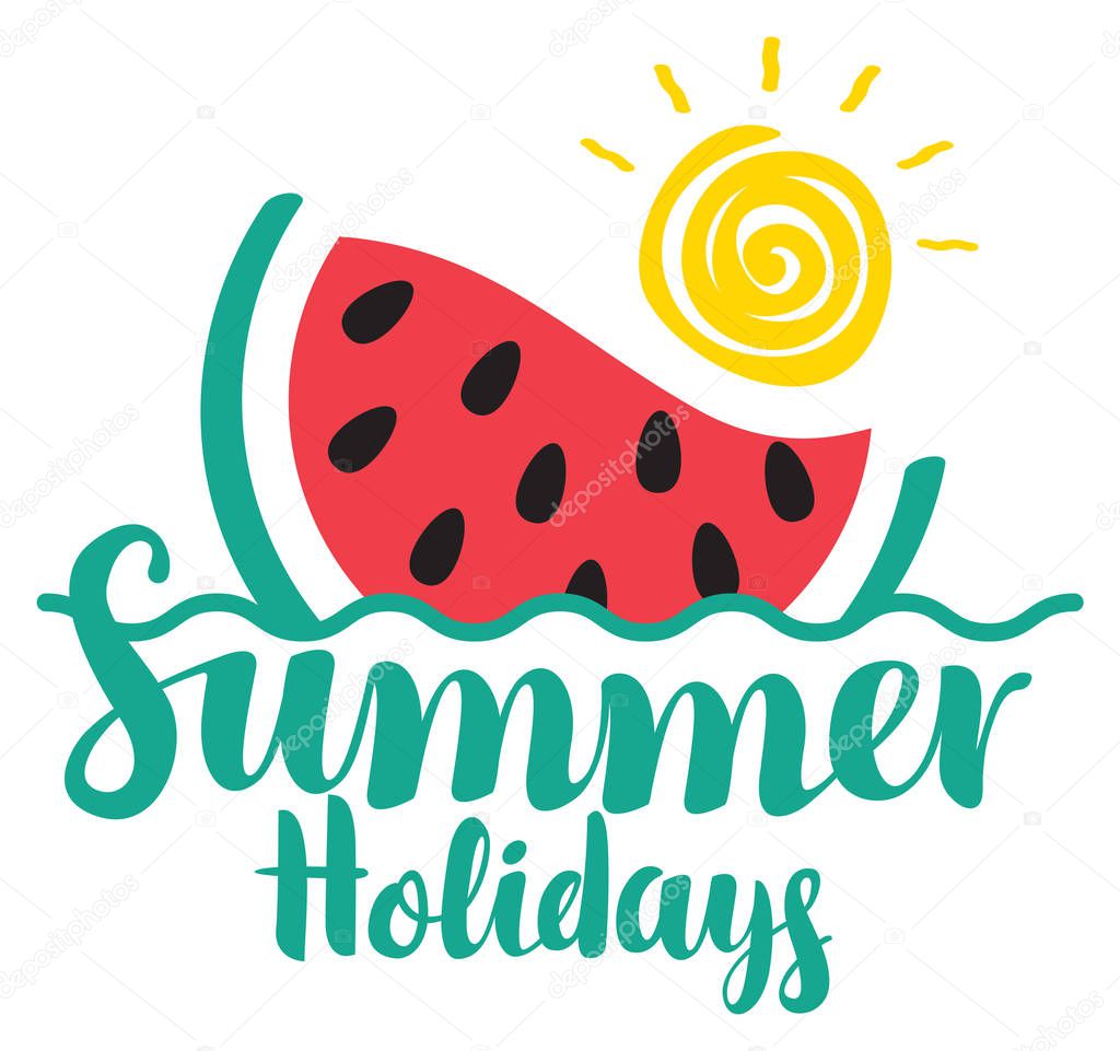 lettering summer holidays with watermelon and sun