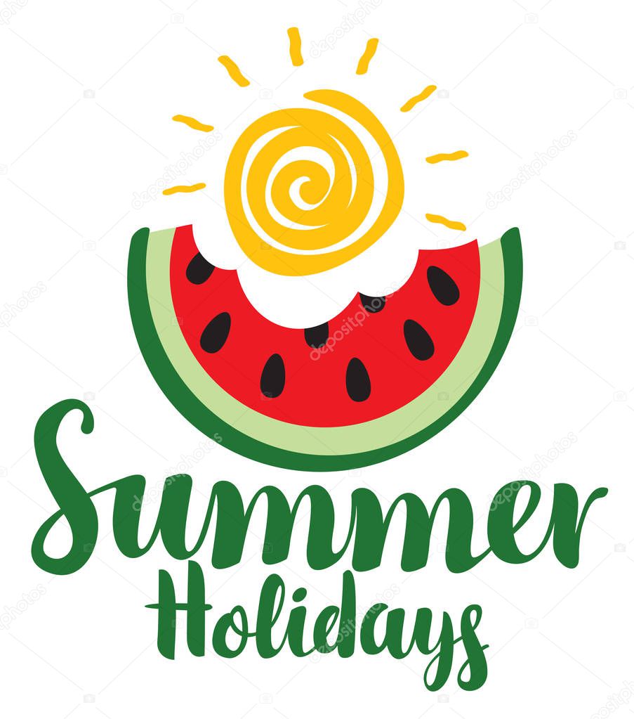 summer holidays with bitten slice of watermelon