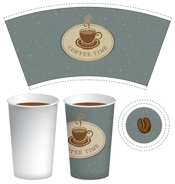 Шаблон чашки бумаги для горячего напитка с чашкой кофе — стоковый вектор