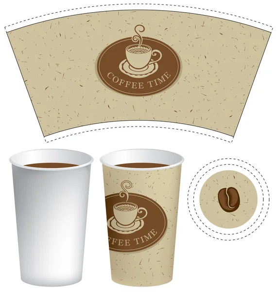 Plantilla taza de papel para bebida caliente con taza de café — Archivo Imágenes Vectoriales