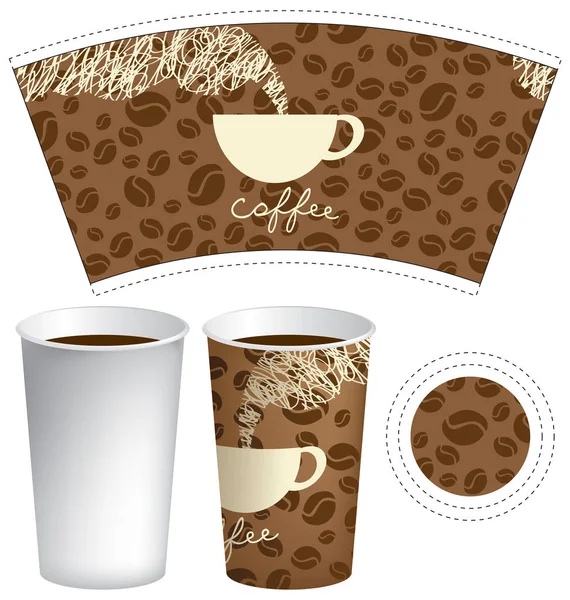 Sıcak bir içecek için şablon kağıt bardak kahve fincanı ile — Stok Vektör